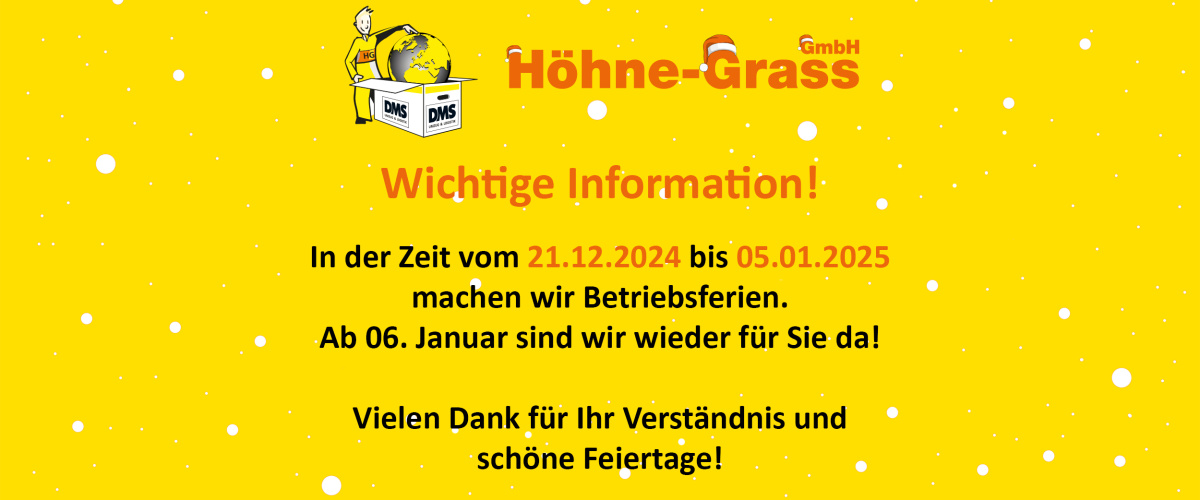 Betriebsferien vom 21.12.2024 bis 05.01.2025